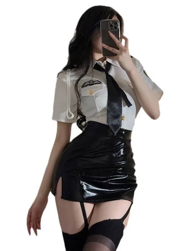Summer Clothing Model - 섹시한 승무원 옷, 턴다운 칼라, 반팔,
