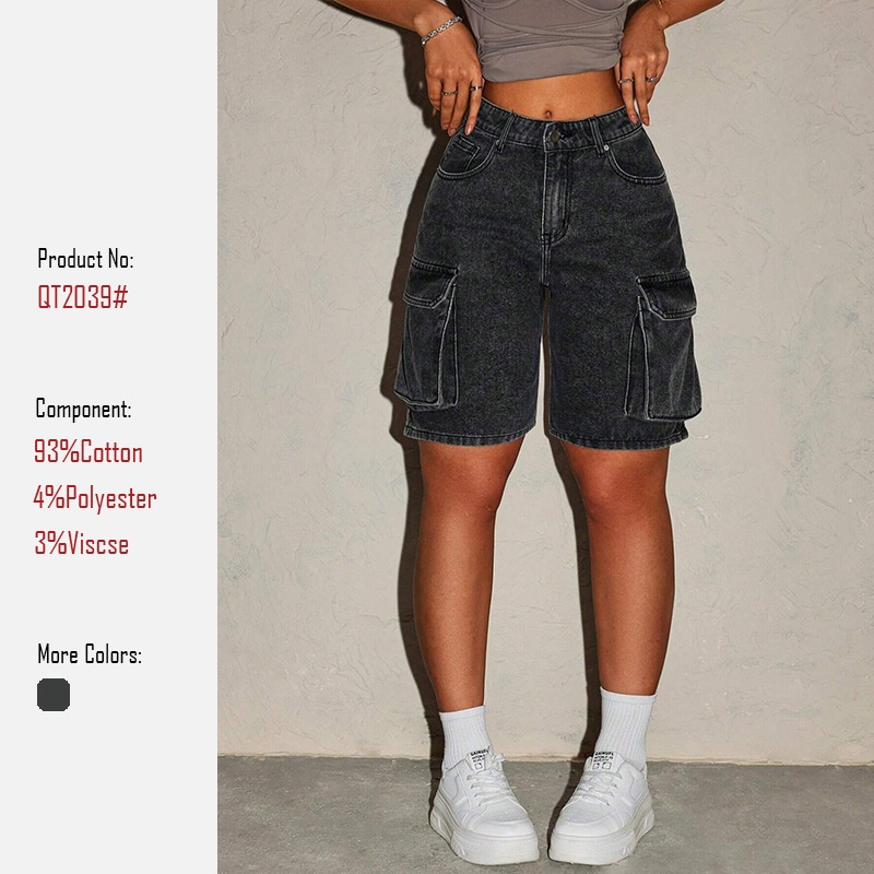 Summer Clothing Vintage - 여성용 레트로 데님 반바지 5버튼 미니