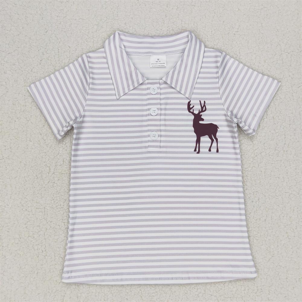 Summer Clothing Baby Boy - 아동용 반팔 셔츠, 사슴 줄무늬 라펠