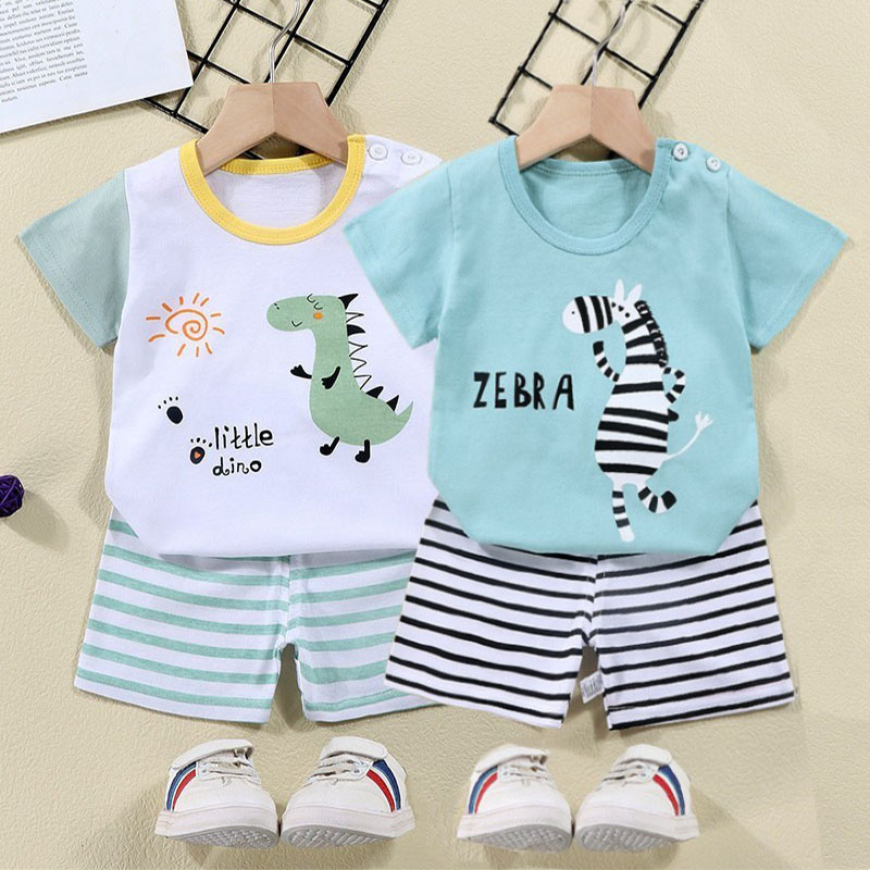 Summer Clothing Baby Boy - 코튼 티셔츠 + 반바지 2 피스