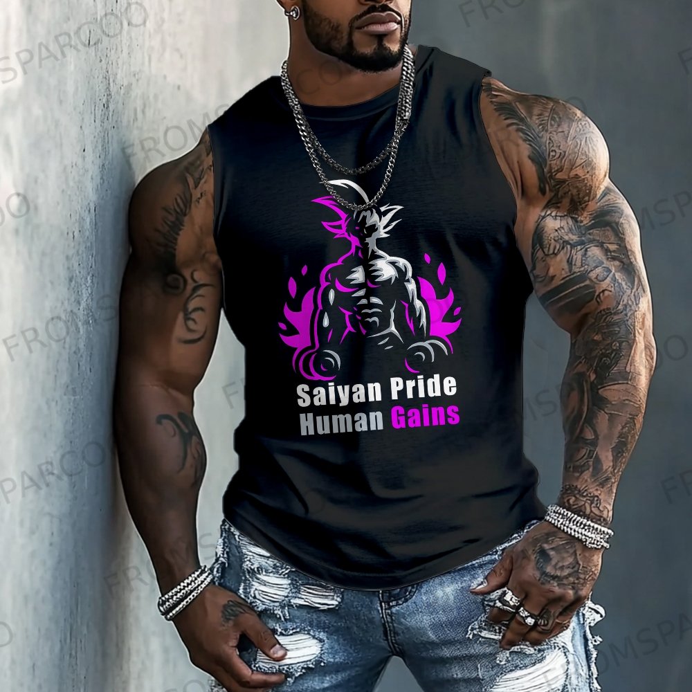 Summer Clothing Men 2025 - 드래곤볼 애니메이션 손오공 프린트 순면 탱크탑