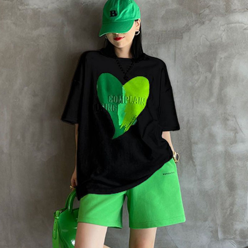 Summer Clothing Young Women - 패션 O넥 반팔 스플라이스 프린트 레터