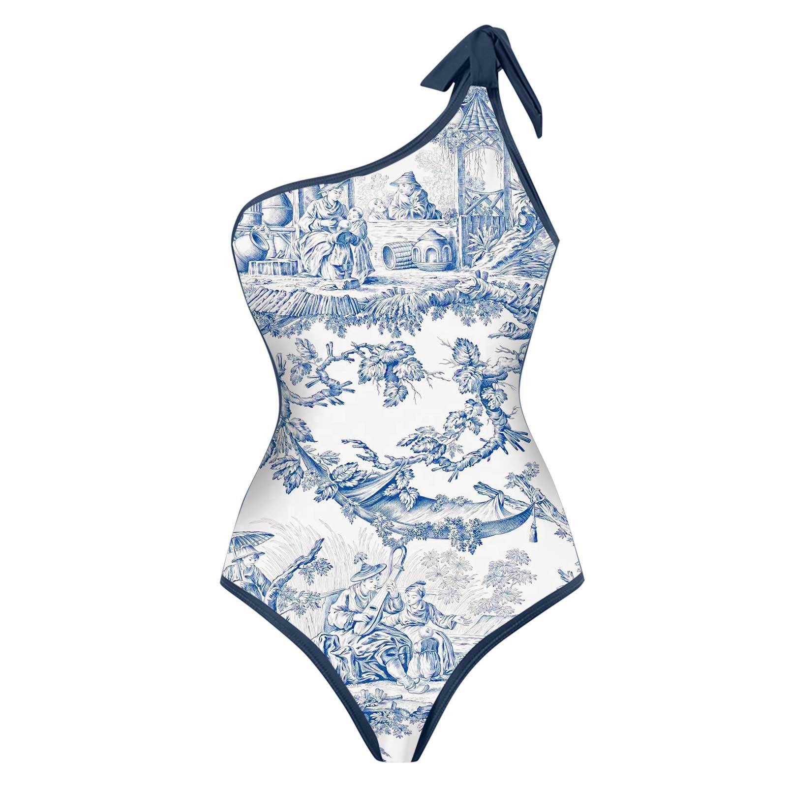 Swimsuit One Piece - 여성 비키니 탱키니 블루 앤 화이트