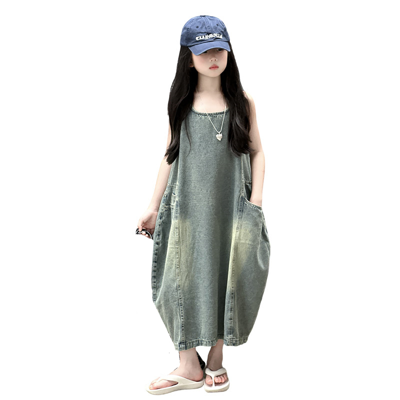 Summer Clothing Kids - 빈티지 블루 어린이 소녀 고품질 민소매