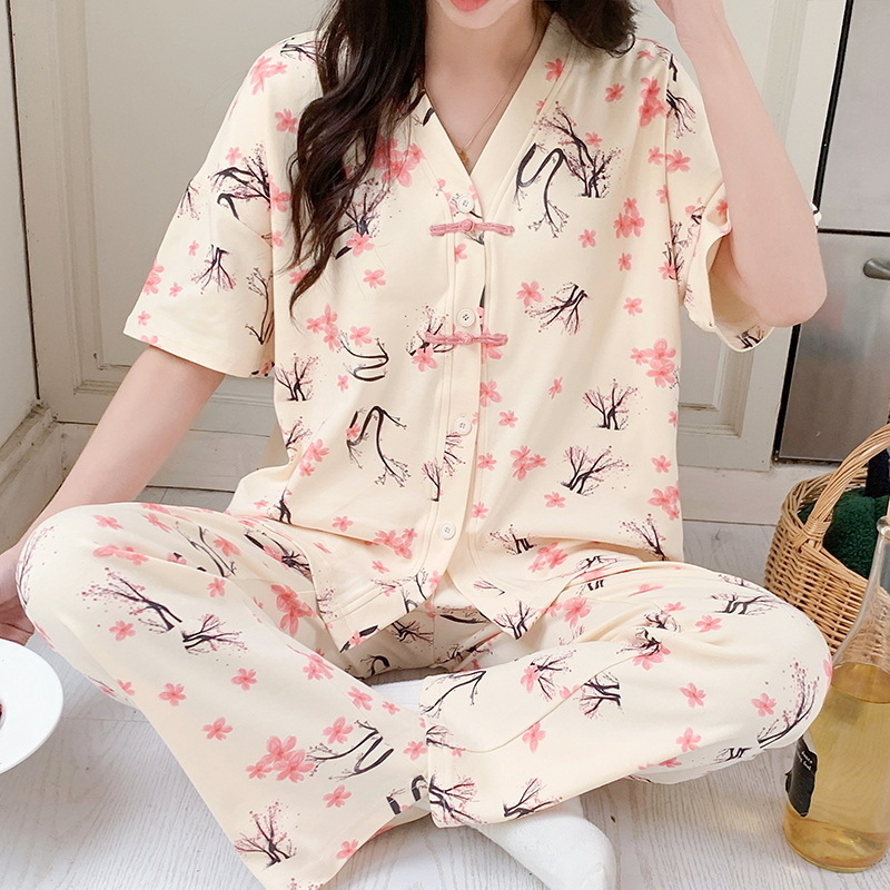 Summer Clothing Young Women - 여성용 용수철 용수철 잠옷 세트, 반팔