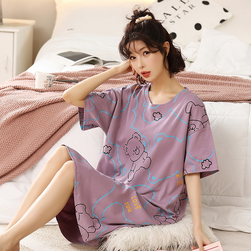 여름 귀여운 여성 잠옷 M-5XL 나이트 가운 홈웨어  - Summer Clothing Young Women 리뷰 및 가격
