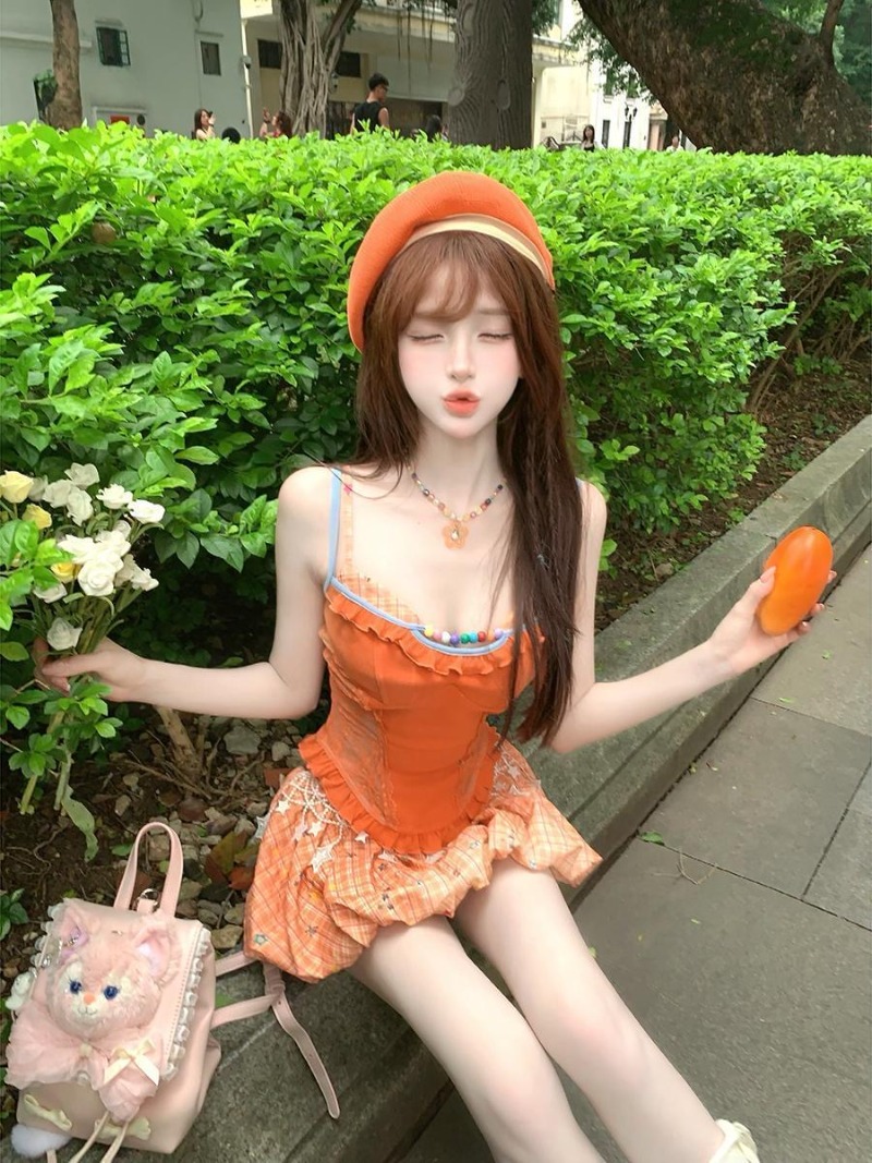 여름 신상 오렌지 도파민 스위트 스파이시 걸 레이스 캐 - Summer Clothing Kids 리뷰 및 가격