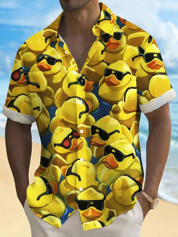 하와이 남성 셔츠 여름 작은 노란색 오리 티셔츠 비치  - Summer Duck Clothing 리뷰 및 가격