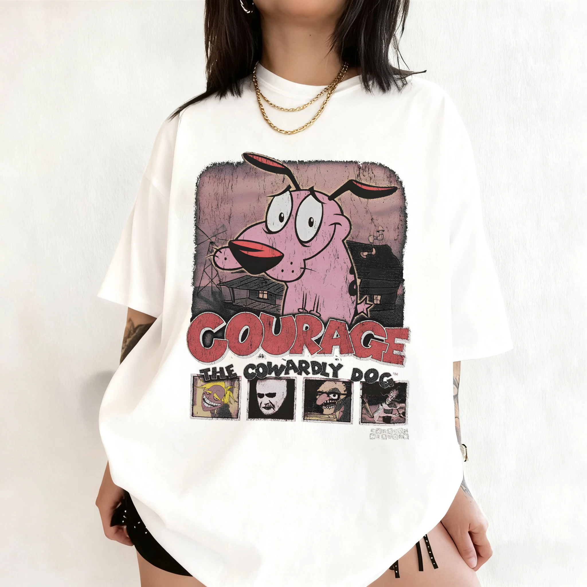 여름 빈티지 용기 겁쟁이 개 만화 프린트 반팔 티셔츠  - Summer Clothing Vintage 리뷰 및 가격