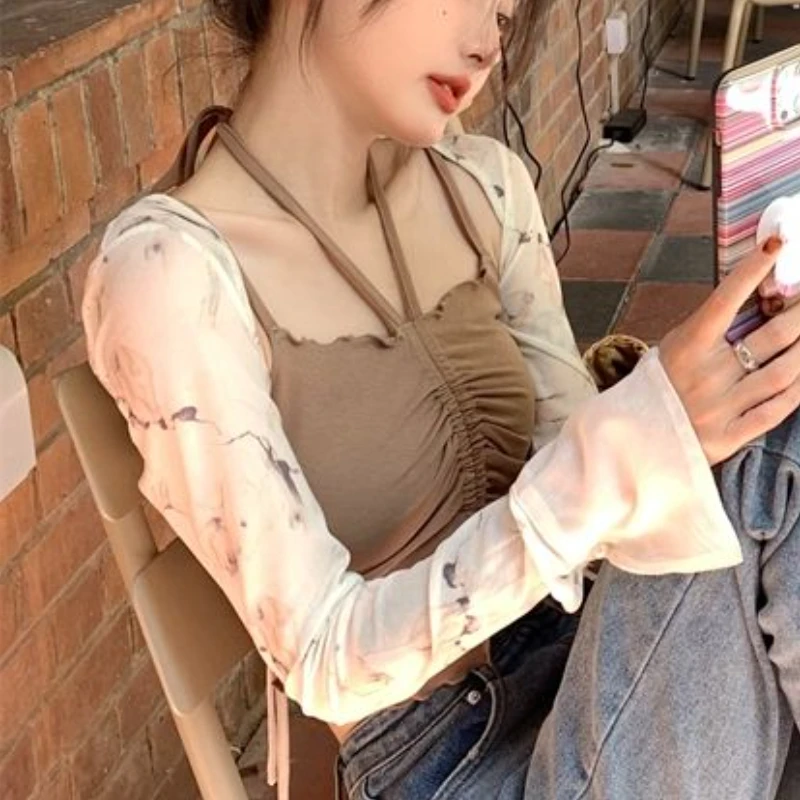 여성용 홀터 섹시 크롭탑 세트, 캐미스 타이 염색, 자 - Summer Clothing Young Women 리뷰 및 가격