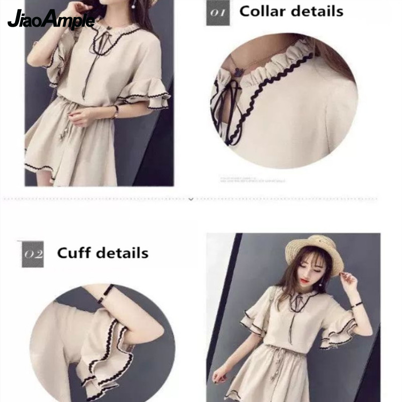 세트 여성용 빈티지 반바지, 연꽃 잎 소매, 쉬폰 블라 - Summer Clothing Model 리뷰 및 가격