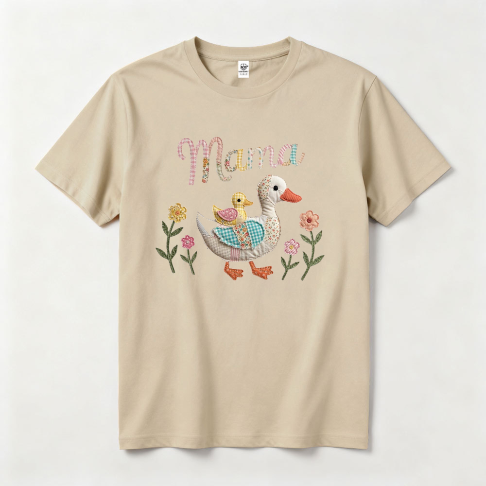 여성 여름 마마 덕 패치워크 티셔츠 캐주얼 코튼 반팔  - Summer Duck Clothing 리뷰 및 가격