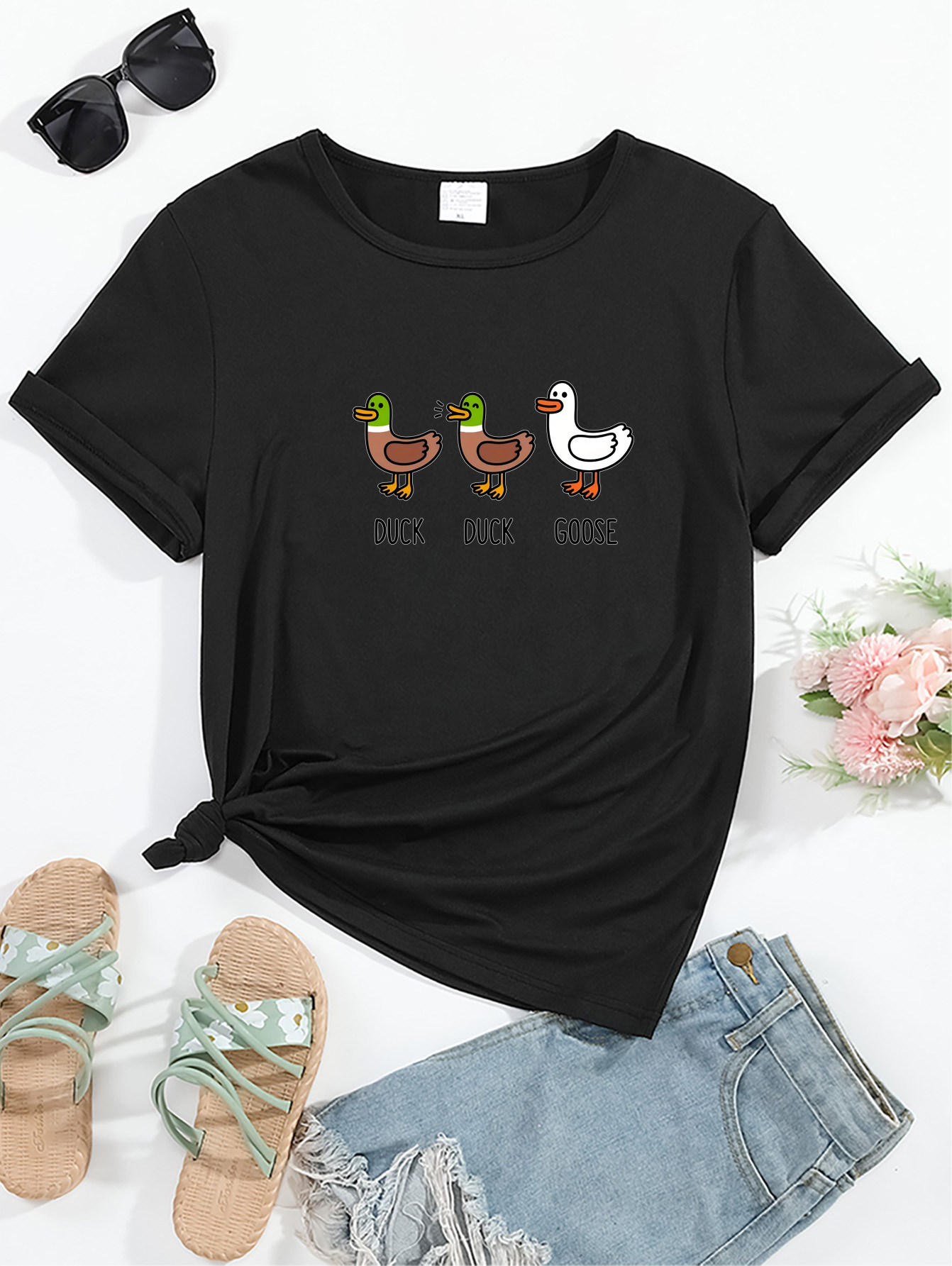 여성 캐주얼 'Duck Duck Goose' 그래픽 티 - Summer Duck Clothing 리뷰 및 가격