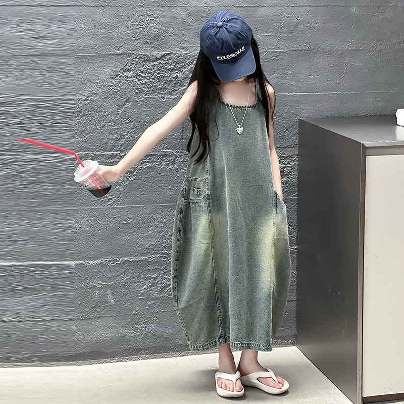 빈티지 블루 어린이 소녀 고품질 민소매 데님 드레스 s - Summer Clothing Kids 리뷰 및 가격