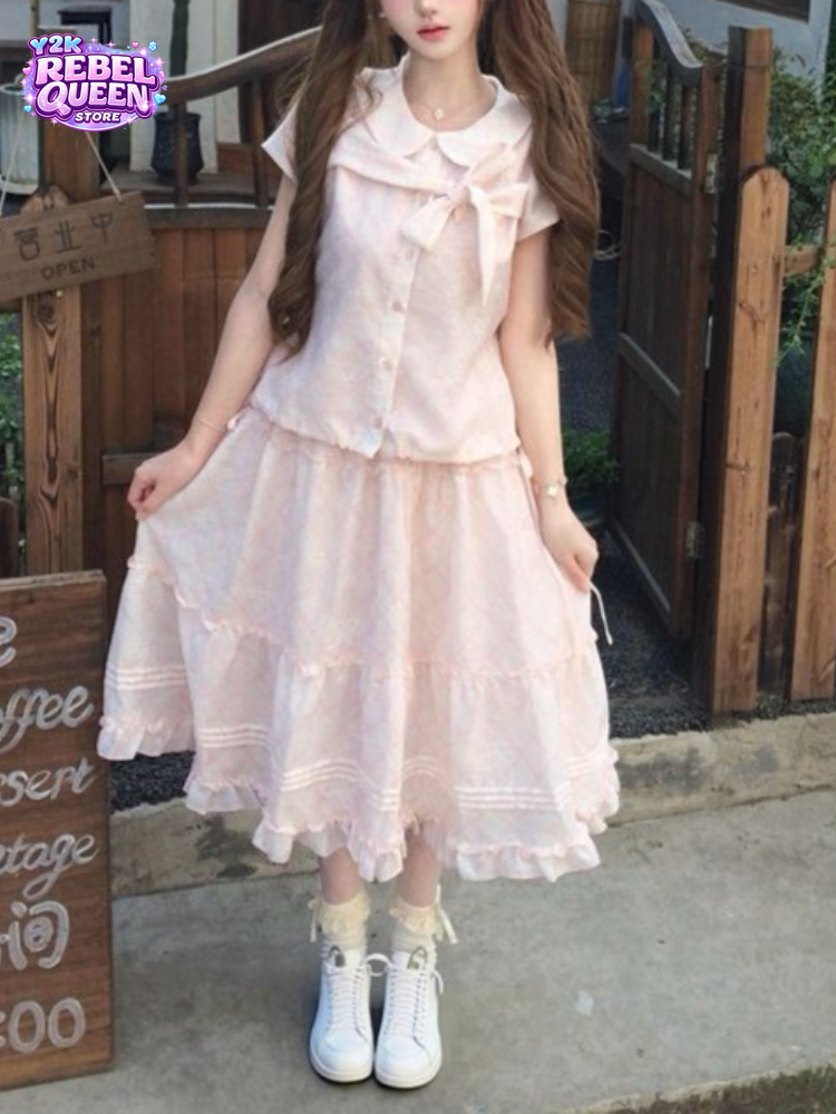 일본 빈티지 스타일 스윗 보우 피터팬 칼라 탑 + 러플 - Summer Clothing Model 리뷰 및 가격